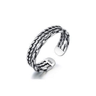 925 Sterling Silver Elegant Fashion Twist Adjustable Open Ring Silver - One Size