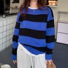 Round Neck Striped Sweater Blue - One Size
