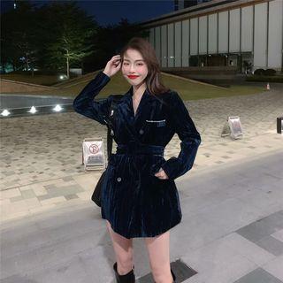 Double-breasted Mini A-line Velvet Dress As Shown In Figure - One Size