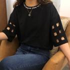 Short-sleeve Lettering Perforated T-shirt