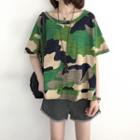 Elbow-sleeve Fish Pattern Long Cardigan Camouflage - One Size