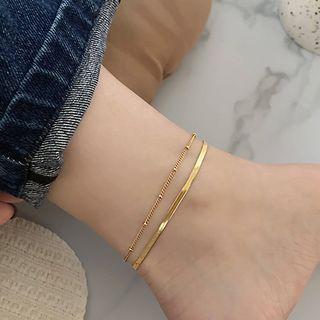 Layered Stainless Steel Anklet Gold - One Size