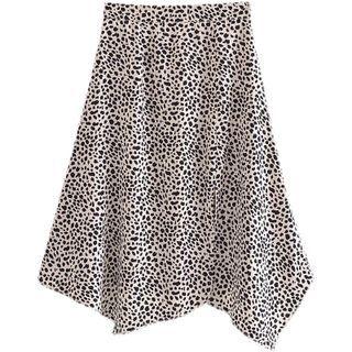 Leopard Print Asymmetrical Midi A-line Skirt