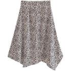 Leopard Print Asymmetrical Midi A-line Skirt