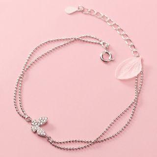 925 Sterling Silver Rhinestone Butterfly Layered Bracelet Bracelet - S925 Silver - One Size