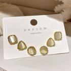Set Of 3 Pairs: Cat Eye Stone Stud Earring Set Of 3 Pairs - Gold - One Size