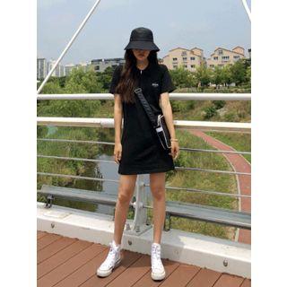 Letter Zipped Polo Dress Black - One Size