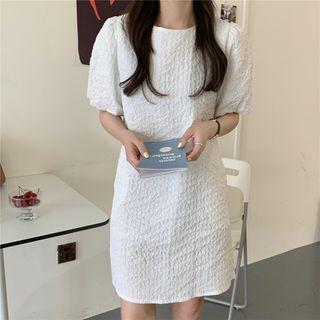 Short-sleeve Textured Mini A-line Dress White - One Size