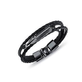 Simple And Fashion Plated Black Feather Multi-layer Black Leather Bracelet Black - One Size