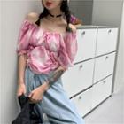 Short-sleeve Tie-dye Blouse Pink - One Size