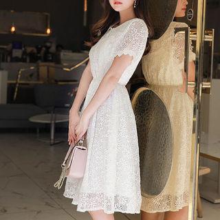 Puritan-collar Midi Lace Dress
