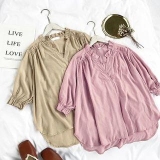 Elbow-sleeve Split Neck Blouse