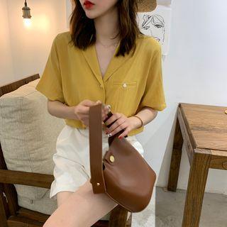 Keyhole-back Lapel Linen Shirt