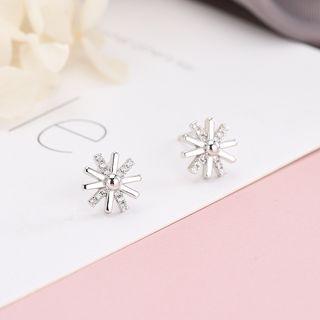 925 Sterling Silver Rhinestone Star Earring Es771 - 1 Pair - One Size