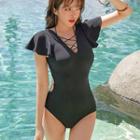 Cap-sleeve Open-back Lace-up Swimsuit