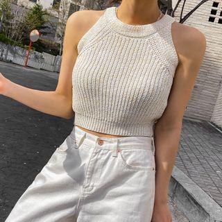 Halter Ribbed Knit Crop Top