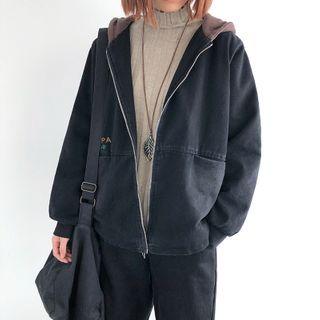 Hooded Zip Jacket Coffee Hood - Black - One Size