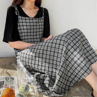 Tie-shoulder Plaid Dress