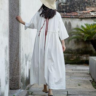 Loose Fit Drawstring Neck Linen-blend Dress