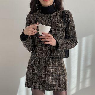 Tweed Set: Round-neck Jacket + Miniskirt