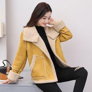 Open Front Notched-lapel Fleece-lined Jacket
