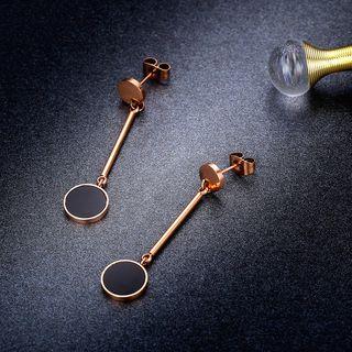 Stainless Steel Disc Dangle Earring 1 Pair - Rose Gold & Black - One Size