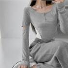 Cutout-sleeve Mock Two-piece Crop T-shirt In 5 Colors