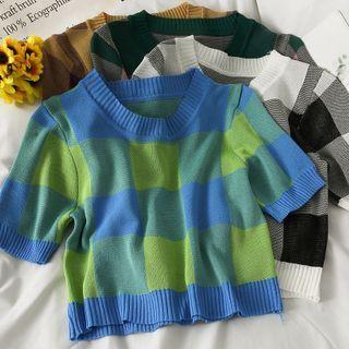 Checker Crop Knit Top In 6 Colors