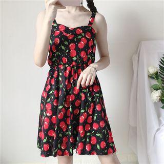 Wide Strap Cherry Print A-line Dress
