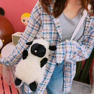 Plaid Furry Crossbody Bag Sheep - One Size