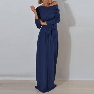 Off-shoulder Long-sleeve A-line Maxi Dress