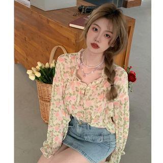 Floral Frill Trim Blouse Yellow - One Size