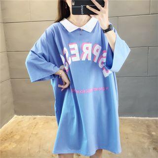 Long-sleeve Lettering Midi Polo Dress