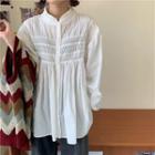 Ruffle Collar Long-sleeve Blouse / Chevron Knit Vest