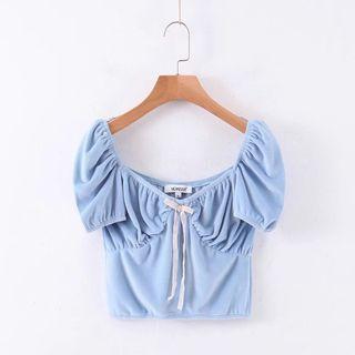 Cap-sleeve Ribbon Velvet Top