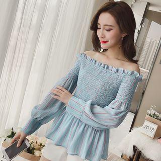 Ruffle Trim Off-shoulder Long-sleeve Top