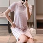 Short-sleeve Buttoned Knit Shift Dress