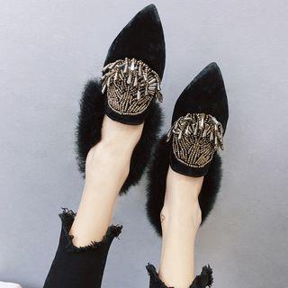 Pointed Faux-fur Trim Flats