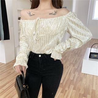 Puff-sleeve Square-neck Velvet Blouse