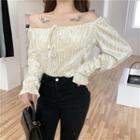 Puff-sleeve Square-neck Velvet Blouse