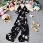 Cold-shoulder Floral Print Wide Leg Jumpsuit