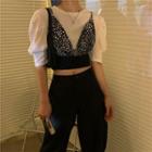 Puff-sleeve Cropped Top / Dotted Cropped Camisole Top
