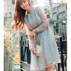 Frilled Collar Long Sleeve Floral Chiffon Dress