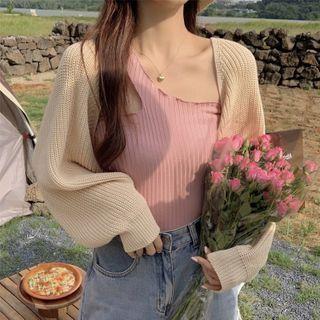 Plain Striped Tank Top / Plain Loose-fit Cardigan