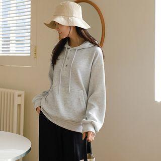 Button-trim Ribbed Hoodie