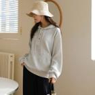 Button-trim Ribbed Hoodie
