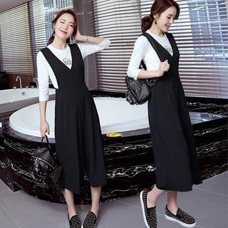 Set: Elbow-sleeve Top + Wide-leg Jumper Pants