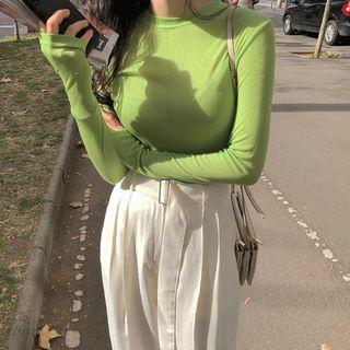 Long-sleeve Cropped T-shirt Green - One Size