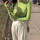 Long-sleeve Cropped T-shirt Green - One Size