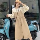 Flared-cuff Peter Pan-collar Shirt / Single-breasted Midi Overall Dress
